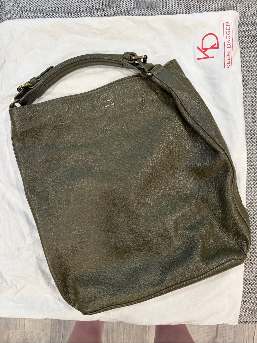 Kelsi Dagger Olive Green Leather Hobo Shoulder Bag + Long Strap GUC